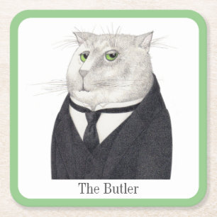 CAT-Quadrat-Papier-Untersetzer BUTLER + Text Rechteckiger Pappuntersetzer