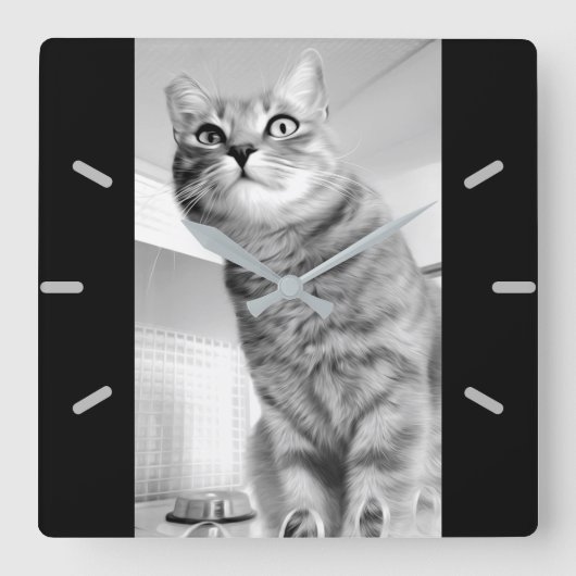 Cat Quadratische Wanduhr (Vorderseite)