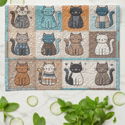 Cat Quilt Design Geschirrtuch (Gefaltet)