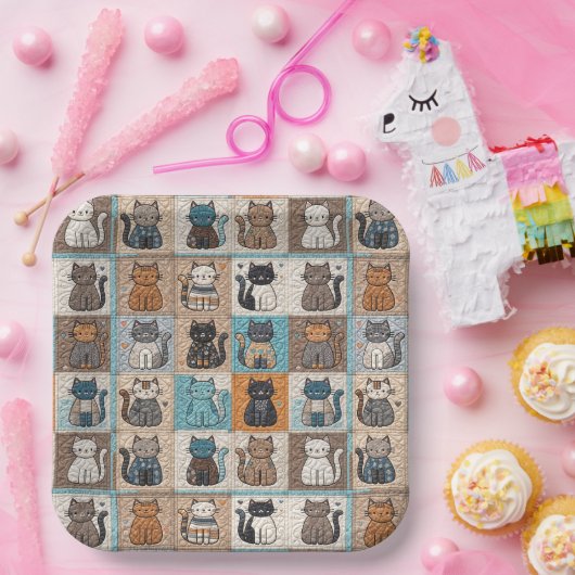 Cat Quilt Design Pappteller (Party)