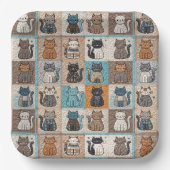 Cat Quilt Design Pappteller (Vorderseite)
