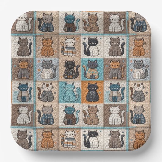 Cat Quilt Design Pappteller (Vorderseite)