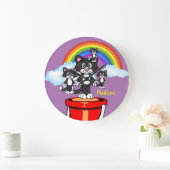 Cat Rainbow Clouds Clock Große Wanduhr (Zuhause)