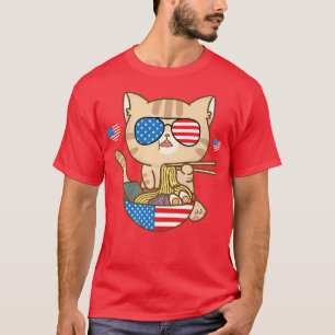 Cat Ramen American Anime Flag 4. Juli Funny Pa T-Shirt