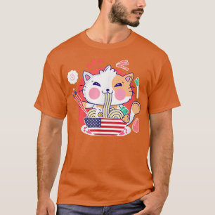 Cat Ramen American Anime Flag 4. Juli Funny Pa T-Shirt