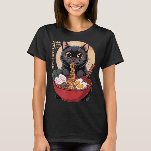 Cat Ramen Funny Graphic Tees Japanese Kawaii Cat A (Vorderseite)