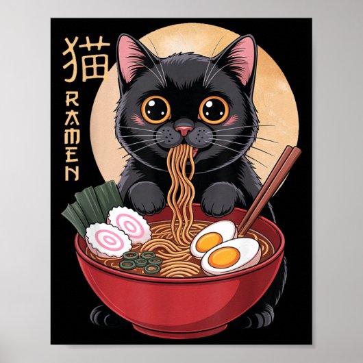 Cat Ramen Funny Graphic Tees Japanese Kawaii Cat A Poster (Vorne)