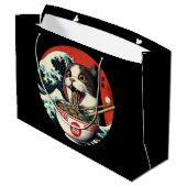 Cat Ramen Japanese Art Vintage Style Große Geschenktüte (Rückseite Schrägansicht)