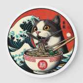 Cat Ramen Japanese Art Vintage Style Große Wanduhr (Vorderseite)