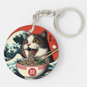 Cat Ramen Japanese Art Vintage Style Schlüsselanhänger (Rückseite)