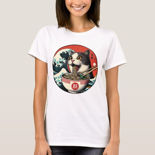 Cat Ramen Japanese Art Vintage Style T-Shirt (Vorderseite)