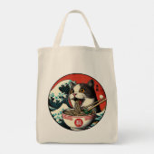 Cat Ramen Japanese Art Vintage Style Tragetasche (Rückseite)