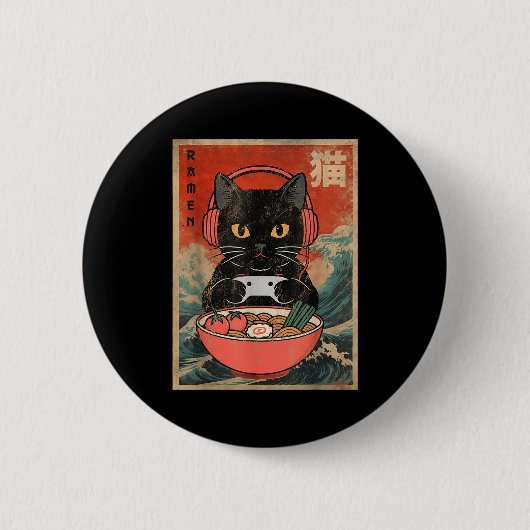 Cat Ramen Japanese Funny Graphic Kawaii Anime Button (Vorderseite)