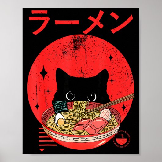 Cat Ramen Japanese Funny Graphic Tees Kawaii Cat A Poster (Vorne)