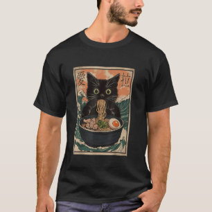 Cat Ramen Japanisch Art Great Wave Kanagawa Funny  T-Shirt