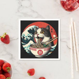 Cat Ramen Japanisch Art Vintag Style Serviette