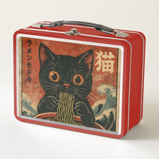 Cat Ramen Japanisch Funny Graphic Kawaii Cat Anime Metall Brotdose (Vorderseite)