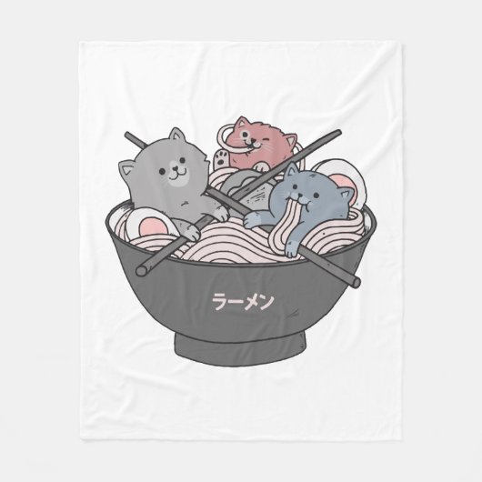 Cat Ramen Kawaii Fleecedecke (Vorderseite)
