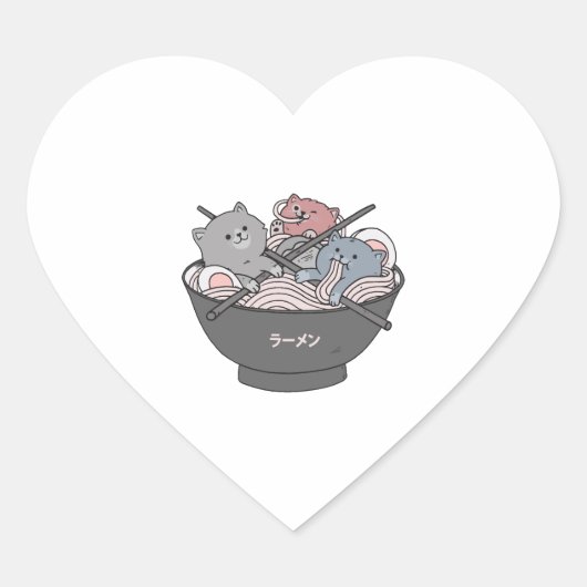 Cat Ramen Kawaii Herz-Aufkleber (Vorderseite)