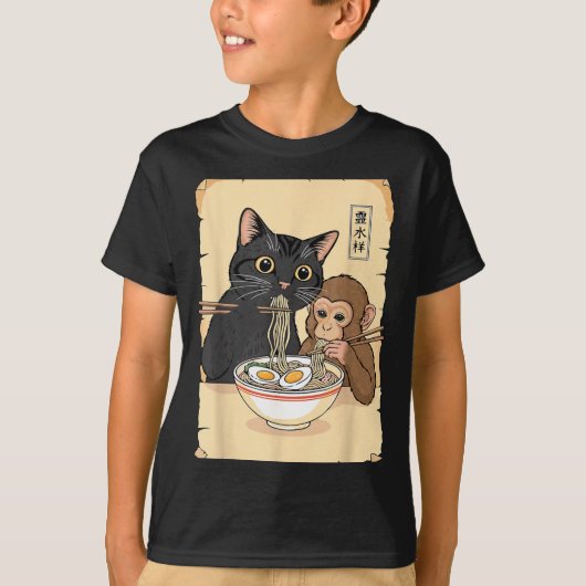 Cat Ramen Monkey Shirt Funny Cat Monkey Eating Ram (Vorderseite)