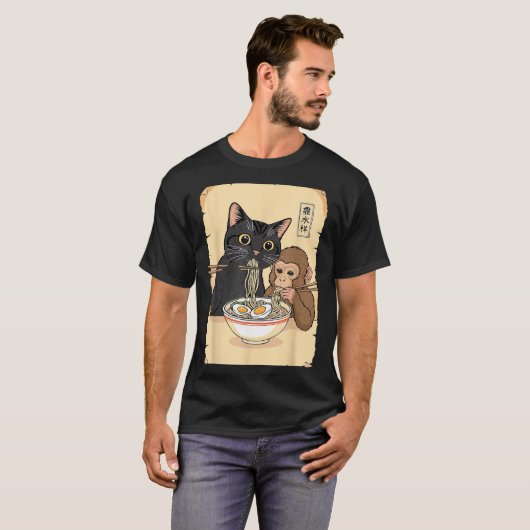 Cat Ramen Monkey Shirt Funny Cat Monkey Eating Ram (Vorne ganz)
