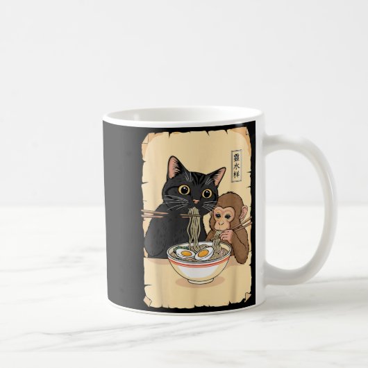 Cat Ramen Monkey Shirt Funny Cat Monkey Eating Ram Kaffeetasse (Rechts)