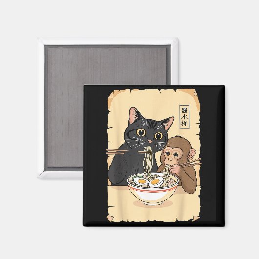 Cat Ramen Monkey Shirt Funny Cat Monkey Eating Ram Magnet (Vorderseite/Rückseite)