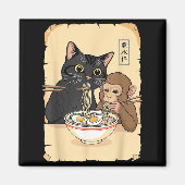 Cat Ramen Monkey Shirt Funny Cat Monkey Eating Ram Magnet (Vorne)