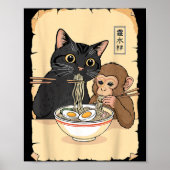 Cat Ramen Monkey Shirt Funny Cat Monkey Eating Ram Poster (Vorne)
