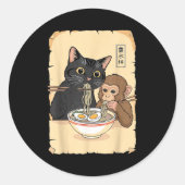 Cat Ramen Monkey Shirt Funny Cat Monkey Eating Ram Runder Aufkleber (Vorderseite)