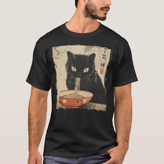 Cat Ramen Noodle Japanese Art Anime Manga Kawaii C T-Shirt (Vorderseite)