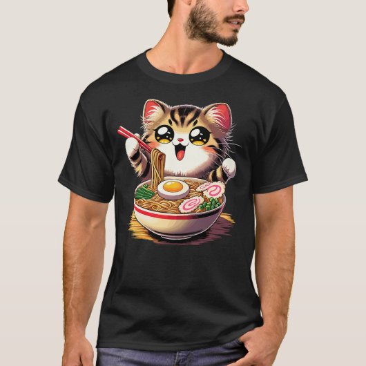 Cat Ramen Noodles Anime Kawaii Japanese Cat (2) T-Shirt (Vorderseite)