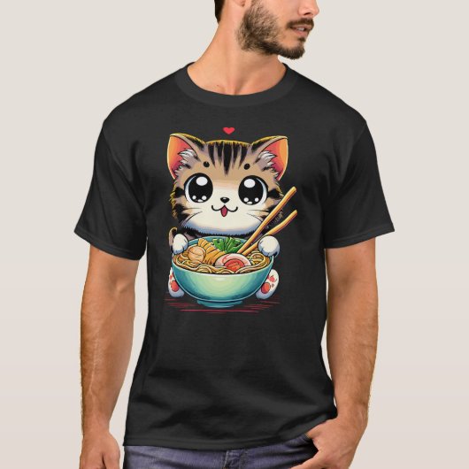 Cat Ramen Noodles Anime Kawaii Japanese Cat T-Shirt (Vorderseite)