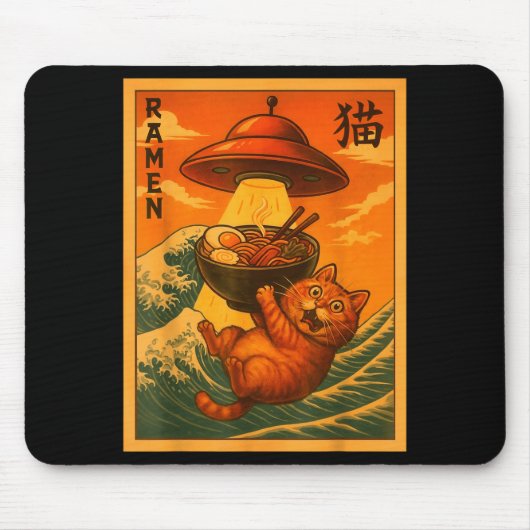 Cat Ramen Ufo Funny Japanese Anime Men Women Teens Mousepad (Vorne)