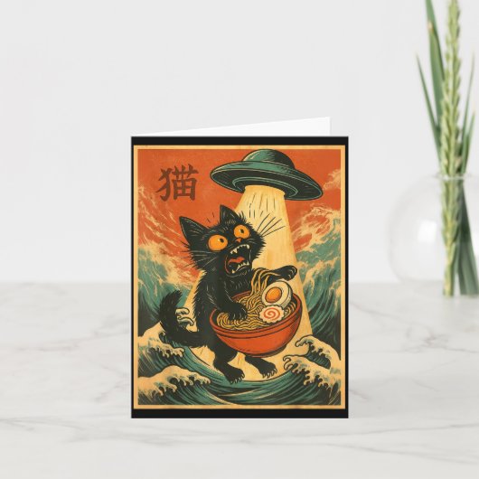 Cat Ramen Ufo Funny Japanese Anime Tee Men Women T Karte (Vorderseite)