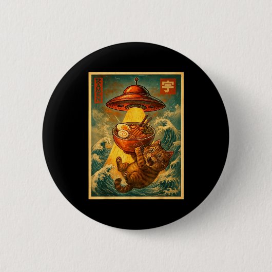 Cat Ramen Ufo Funny Men Women Teens Kids Japanese Button (Vorderseite)