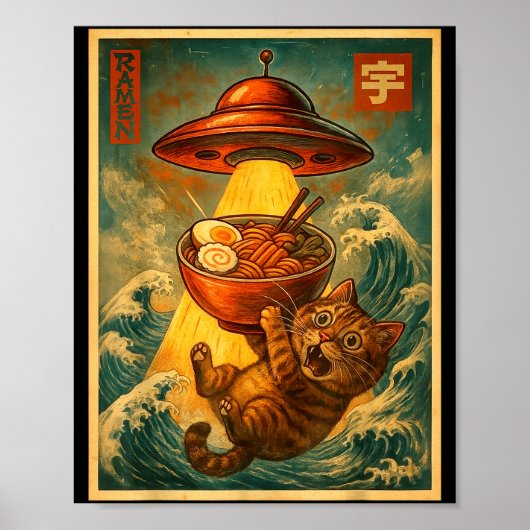 Cat Ramen Ufo Funny Men Women Teens Kids Japanese  Poster (Vorne)