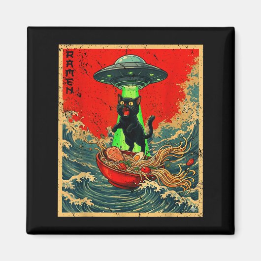 Cat Ramen Ufo Japanese Anime Graphic Tees Men Wome Magnet (Vorne)