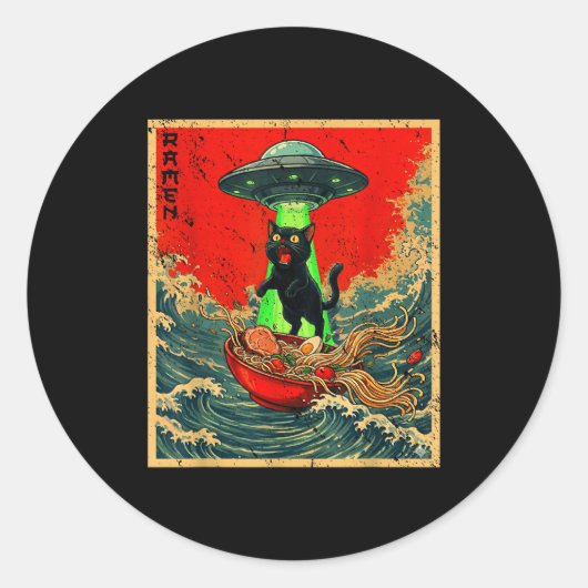 Cat Ramen Ufo Japanese Anime Graphic Tees Men Wome Runder Aufkleber (Vorderseite)