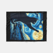 Cat Reaching Moon Starry Night Funny Kitten Men Wo Fleecedecke (Vorderseite (Horizontal))