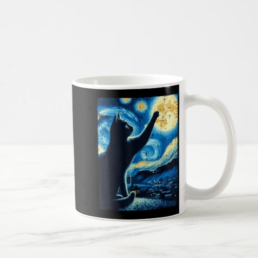 Cat Reaching Moon Starry Night Funny Kitten Men Wo Kaffeetasse (Rechts)