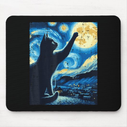 Cat Reaching Moon Starry Night Funny Kitten Men Wo Mousepad (Vorne)