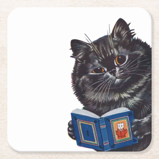 Cat Reading a Book, Louis Wain Rechteckiger Pappuntersetzer (Vorderseite)