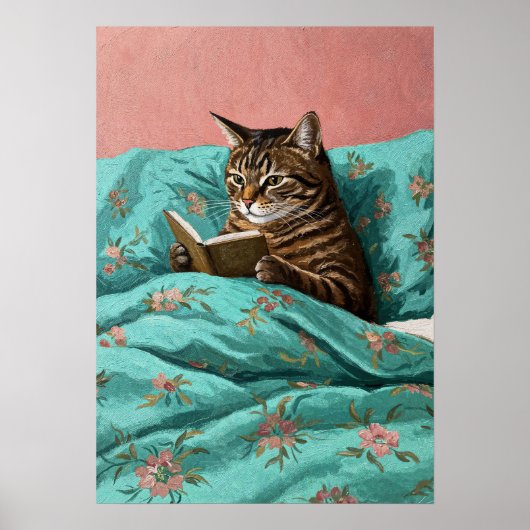 Cat Reading a Book Wall Art Poster Print (Vorne)