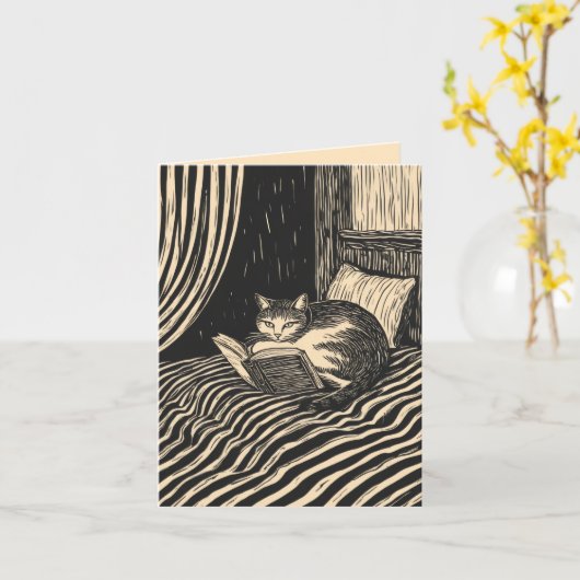 cat reading in bed karte (Gelbe Blume)