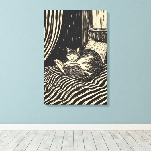 cat reading in bed leinwanddruck (Insitu (Holzboden))
