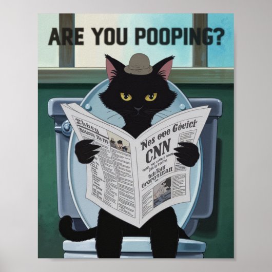 Cat Reading Newspapier auf der Toilette - Kacke du Poster (Vorne)