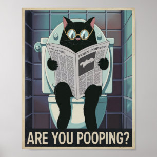 Cat Reading Newspapier auf der Toilette - Kacke du Poster