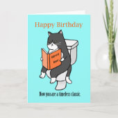Cat Reading on Toilet book Lover Funny Birthday Dankeskarte (Vorderseite)