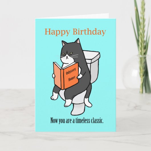 Cat Reading on Toilet book Lover Funny Birthday Dankeskarte (Vorderseite)